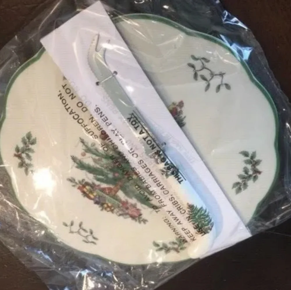 Spode CHRISTMAS TREE Appetizer Plate & Knife Set Porcelain Collectible Holiday